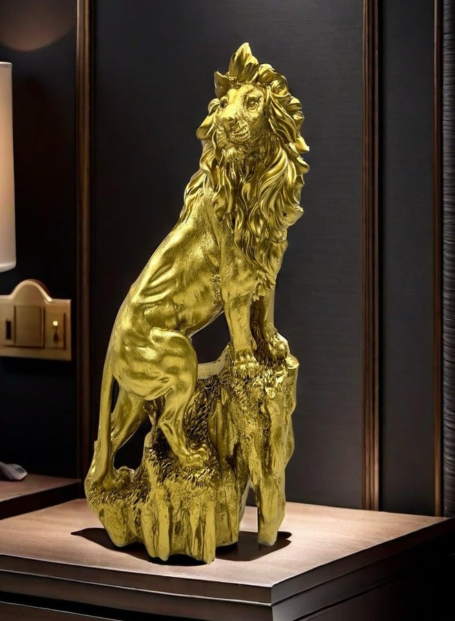 SHTWX Strong Lion Statue Figurine Sculpture Resin Collectible Gifts for Lion Lover Office Home Decor Desk Accessories Decoration Garden Figurines Outdoor Decor Gold - Image 1